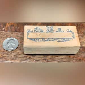1980s Vintage Children with Pig Country Themed Wooden Block Rubber Ink Stamp